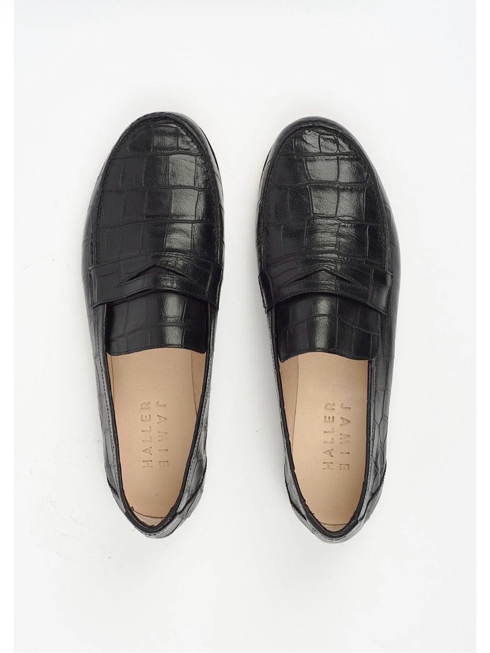 Jamie Haller Penny Loafers Black Croc Leather Size 40 - Picture 2 of 10